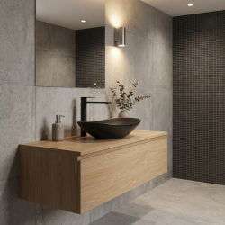 Set Vasque à poser ovale 61,5x36 cm noire mat + Mitigeur XL B-Way avec levier noir mat (SATINF61536BKM-SET)