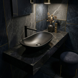 Set Vasque à poser ovale 61,5x36 cm noire mat + Mitigeur XL B-Way avec levier noir mat (SATINF61536BKM-SET)