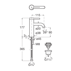 Ona mitigeur de lavabo à levier avec bonde clic-clac, chrome (A5A3A9EC00)