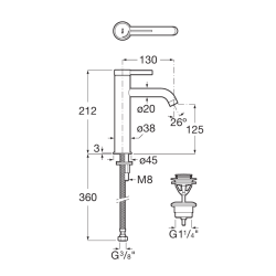  Ona mitigeur de lavabo XL à levier, hauteur 21,2 cm, avec bonde clic-clac, noir mat (A5A3C9ENB0), cm,