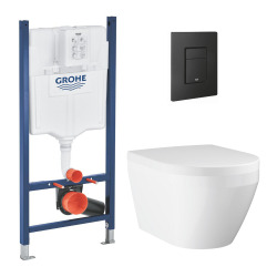 Solido pack WC bâti autoportant + WC sans bride Grohe avec fixations invisibles et abattant SoftClose + plaque (GRGRWR01-FR-VP)