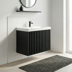 Swiss Aqua Technologies Meuble de salle de bain avec lavabo SAT Delano 80x46 cm noir mat (DELANO80ZCUM)