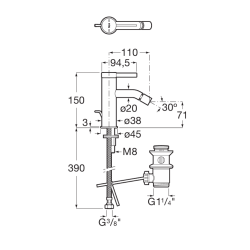 Ona mitigeur de bidet à levier, avec vidage et vanne d'arrêt, chrome (A5A609EC00)