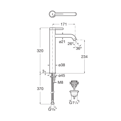  Ona mitigeur de lavabo XL à levier, hauteur 32 cm, avec bonde clic-clac, noir mat (A5A349ENB0)