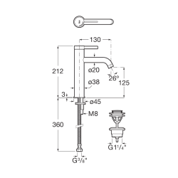  Ona mitigeur de lavabo XL à levier, hauteur 21,2 cm, avec bonde clic-clac, chrome (A5A3C9EC00)