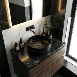 Vasque à poser ronde 39x39 cm noir marbré mat, SAT Infinitio Glam (SATINF3939MRBKM)
