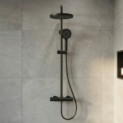 Swiss Aqua Technologies Colonne de douche XXL 250 avec mitigeur thermostatique, Douchette 3 jets, noir mat (SATSSTKEC)
