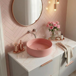 Ceramia Vasque à poser ronde 36 cm hauteur 12,5 cm sans trop-plein rose mat PixL (CEPX3636PM)