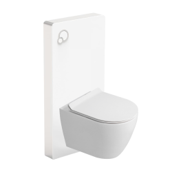 Glass pack WC bâti-support avec plaque de commande + WC suspendu Ceramia sans bride avec abattant SoftClose (STGLWCE14WT01-FR)
