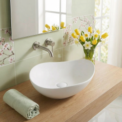 Ceramia Vasque à poser design asymétrique 50,5 x 38 x 19 cm sans trop-plein blanc mat PixL (CEPX5038WM)