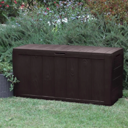 Sherwood coffre de rangement extérieur 270 L en plastique et résine imperméable, aspect bois, marron