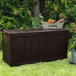 Sherwood coffre de rangement extérieur 270 L en plastique et résine imperméable, aspect bois, marron