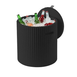 Cool Stool table basse / glacière isotherme en résine 39 L, imitation rotin tressé, gris foncé