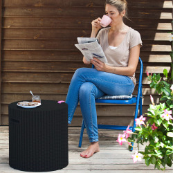 Cool Stool table basse / glacière isotherme en résine 39 L, imitation rotin tressé, gris foncé