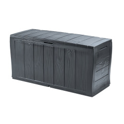Sherwood coffre de rangement de jardin extérieur 270 L en plastique et résine imperméable, aspect bois grafite, gris anthracite