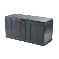 Sherwood coffre de rangement de jardin extérieur 270 L en plastique et résine imperméable, aspect bois grafite, gris anthracite