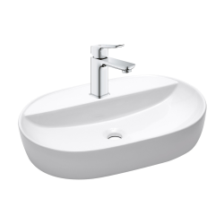 QUICKFIX DICE Mitigeur lavabo, taille S + Vasque à poser Infinitio 60 x 40 x 12,5 cm sans trop-plein, blanc (BA2-G1018570000-01)