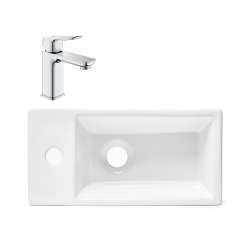 QUICKFIX DICE Mitigeur lavabo, taille S + Brevis lavabo suspendu, trou pour robinetterie, 40,5x20,5x10,5cm (BA2-G1018570000-03)