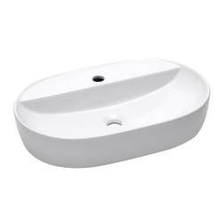 QUICKFIX DICE Mitigeur lavabo, taille M + Vasque à poser Infinitio 60 x 40 x 12,5 cm sans trop-plein, blanc (BA2-G1018330000-01)