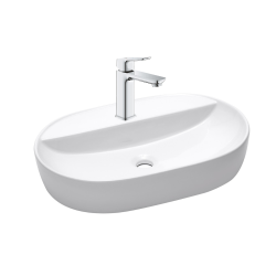 QUICKFIX DICE Mitigeur lavabo, taille M + Vasque à poser Infinitio 60 x 40 x 12,5 cm sans trop-plein, blanc (BA2-G1018330000-01)