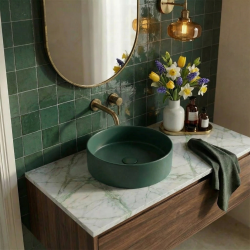 Ceramia Vasque à poser ronde 36 cm hauteur 12,5 cm sans trop-plein vert mat PixL (CEPX3636GEM)