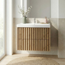 Meuble de salle de bain suspendu 80 × 56 × 46 cm avec lavabo Verso chêne mat SAT Delano