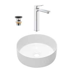 QUICKFIX DICE mitigeur lavabo, taille XL + vasque à poser Swiss Aqua Technologies 36x36x12 cm (BA3-G1018920000-02)