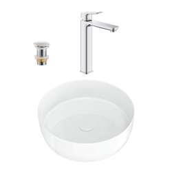 QUICKFIX DICE mitigeur lavabo, taille XL + vasque à poser Swiss Aqua Technologies 39x39x12 cm (BA3-G1018920000-03)