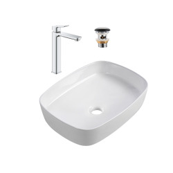 QUICKFIX DICE mitigeur lavabo, taille XL + Vasque à poser Swiss Aqua Technologies 50x37,5x13,5 cm (BA3-G1018920000-07)