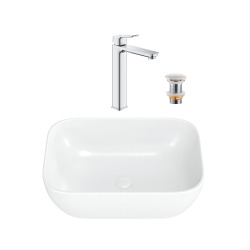QUICKFIX DICE mitigeur lavabo, taille XL + Vasque à poser Swiss Aqua Technologies 45,5x32,5x13,5 cm (BA3-G1018920000-08)
