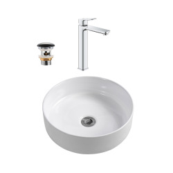 QUICKFIX DICE mitigeur lavabo, taille XL + Vasque à poser Swiss Aqua Technologies 36x12,5 cm (BA3-G1018920000-09)