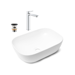 QUICKFIX DICE mitigeur lavabo, taille XL +  Vasque à poser Swiss Aqua Technologies 45,5x32,5 cm (BA3-G1018920000-01)