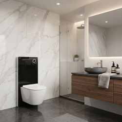 Glass pack WC bâti-support avec plaque de commande + WC suspendu Ceramia sans bride avec abattant SoftClose (STGLWCE14WT01-FR)