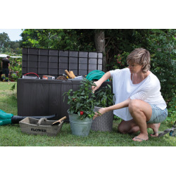 Keter Sherwood coffre de jardin 270 L en résine aspect bois graphite 117 x 45 x 57,5 cm