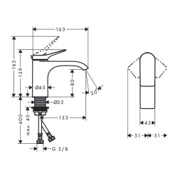 Vivenis mitigeur de lavabo à levier, taille S, sans vidage, blanc mat (75012700)