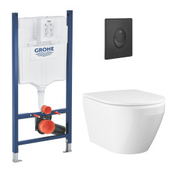 Solido pack WC bâti autoportant + WC sans bride Grohe avec fixations invisibles et abattant SoftClose + plaque (GRGRWR01-FR-VP)