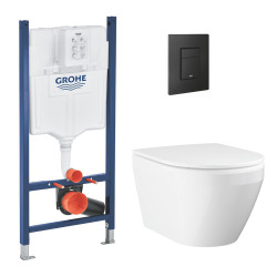 Solido pack WC bâti autoportant + WC sans bride Grohe avec fixations invisibles et abattant SoftClose + plaque (GRGRWR01-FR-VP)