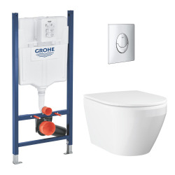 Solido pack WC bâti autoportant + WC sans bride Grohe avec fixations invisibles et abattant SoftClose + plaque (GRGRWR01-FR-VP)
