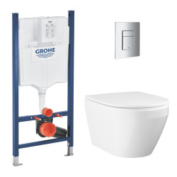Solido pack WC bâti autoportant + WC sans bride Grohe avec fixations invisibles et abattant SoftClose + plaque (GRGRWR01-FR-VP)