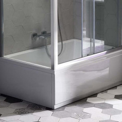 Deep 110x75x26 cm ensemble baignoire rectangulaire acrylique, sans pieds + tablier avant + tablier latéral, blanc (72883-SETG)