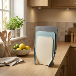 Nest Chop ensemble de 3 planches à découper emboîtables avec bords incurvés, rangement vertical, gris (60122)