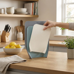 Nest Chop ensemble de 3 planches à découper emboîtables avec bords incurvés, rangement vertical, gris (60122)