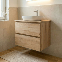 B-Way 59x50x45 cm meuble de salle de bain suspendu avec plaque de recouvrement, 2 tiroirs, chêne mat (BWAY260OAKDESK)