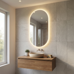 Project 60x120 cm miroir ovale avec éclairage LED, film chauffant anti-buée et capteur (ZPROV12060LED)