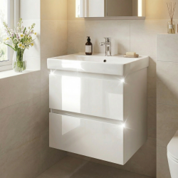 Swiss Aqua Technologies Meuble salle de bain suspendu 59 x 50 x 45 cm avec lavabo céramique blanc brillant – 2 tiroirs – B-Way (BWAY260WU1BI)