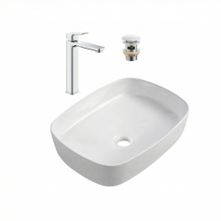 QUICKFIX DICE mitigeur lavabo, taille XL + Vasque à poser Swiss Aqua Technologies 50x37,5x13,5 cm (BA3-G1018920000-07)