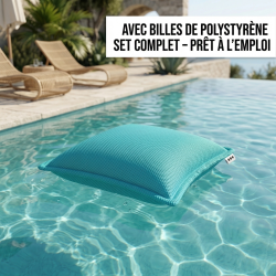 Soo Santaï Coussin piscine flottant 65 × 65 × 25 cm intérieur / extérieur AVEC billes de polystyrène – Bleu (CF6565-4-SET)