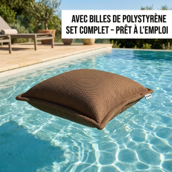 Soo Santaï Coussin piscine flottant 45 × 45 × 25 cm intérieur / extérieur AVEC billes de polystyrène – Brun (SCF4545-5-SET)