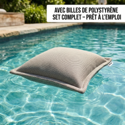 Soo Santaï Coussin piscine flottant 45 × 45 × 25 cm intérieur / extérieur AVEC billes de polystyrène – Gris (SCF4545-1-SET)