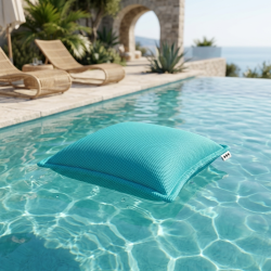Soo Santaï Coussin piscine flottant 45 × 45 × 25 cm intérieur / extérieur SANS billes de polystyrène – Bleu (SCF4545-4)